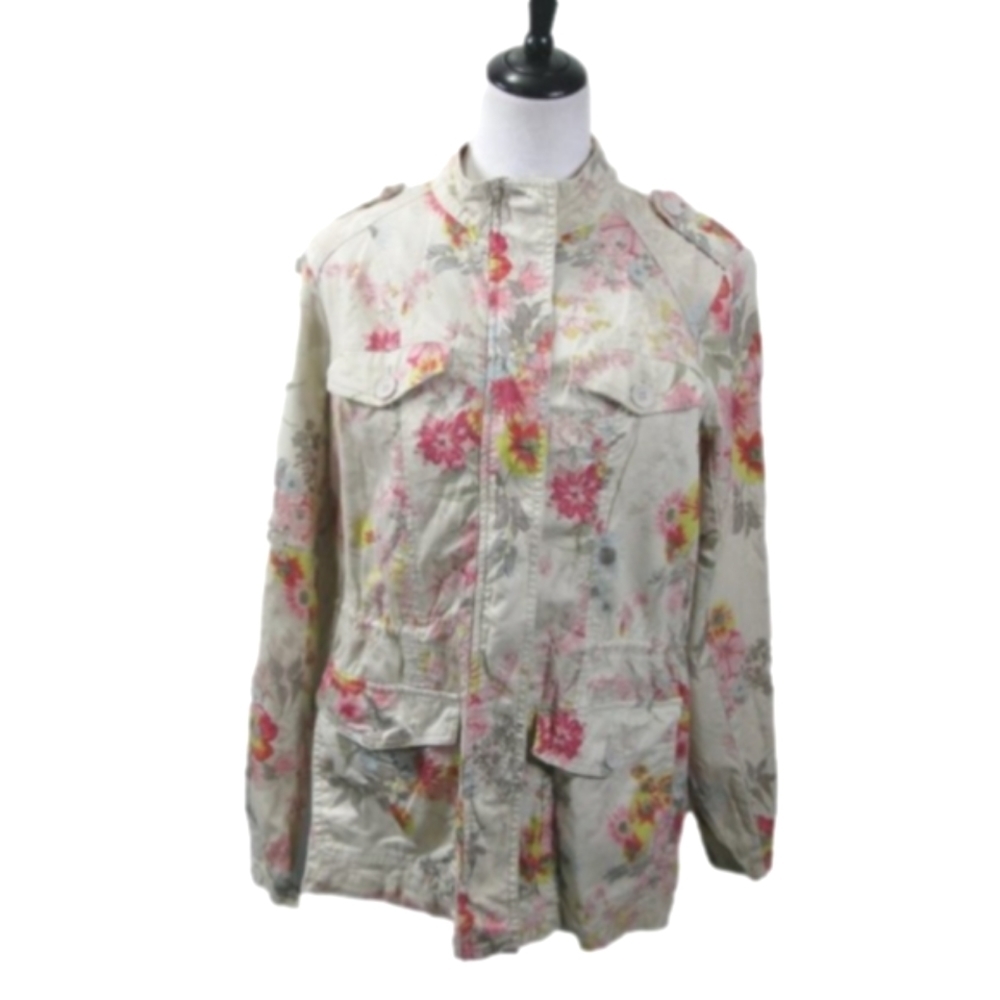 NWOT Jou Jou Pastel Floral Drawstring Waist Jacket Size Large